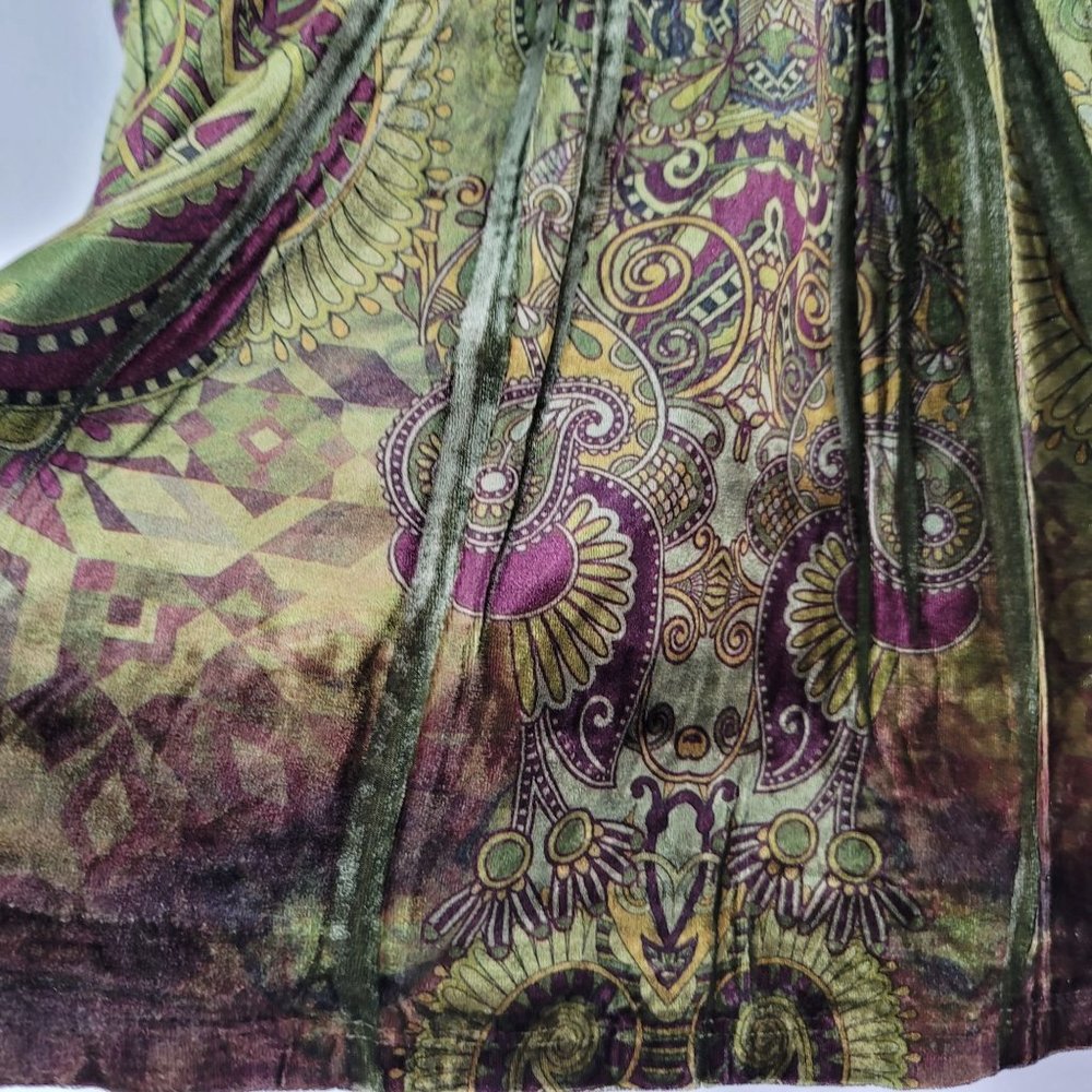 One World Womens Size M 3/4 Sleeve Embellished Beaded Sequin Boho Velour Top - Picture 3 of 14